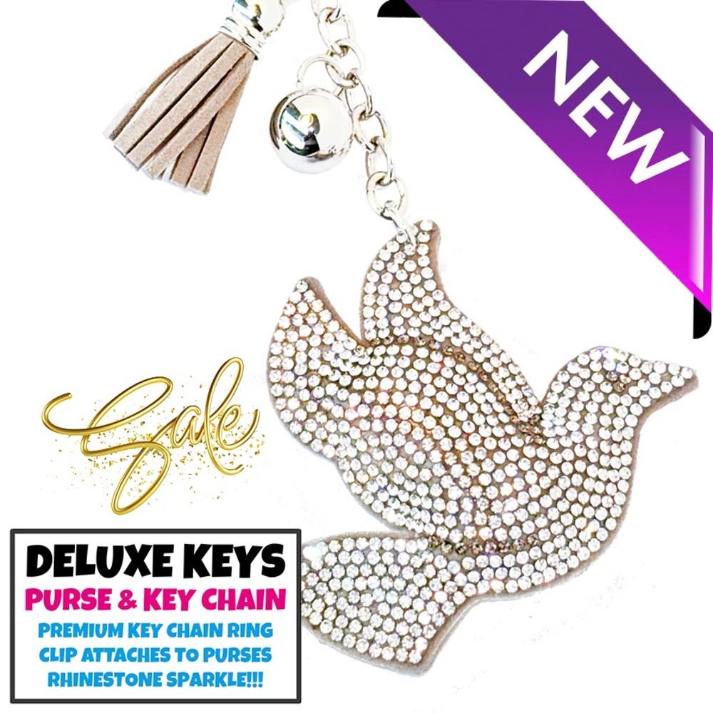 DeLuxe Keys Rhinestone Keychain/Purse Chain Taupe Dove